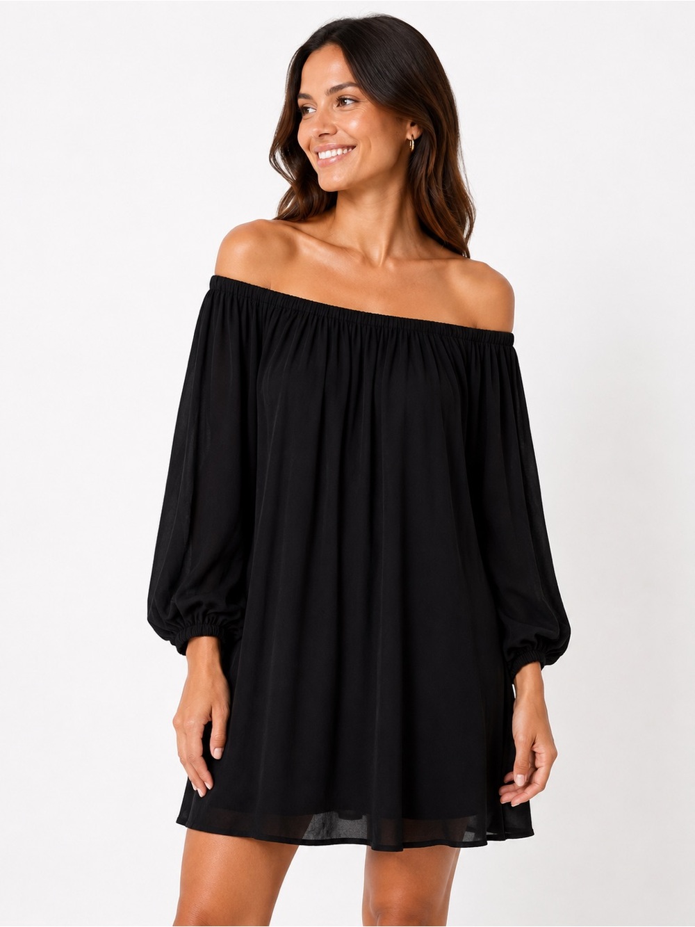 MLM Off-Shoulder Black Boho Mini Dress